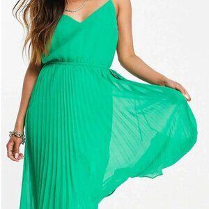 ASOS Design Pleated Cami Midi Dress in Emerald Green